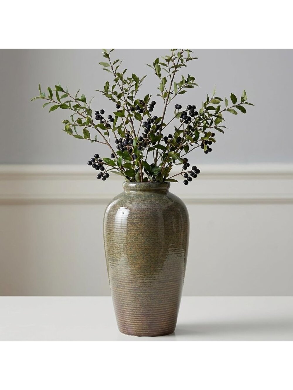 11 Inch Large Brown Rustic Farmhouse Ceramic Pottery Vase Pampas Grass Home Deco